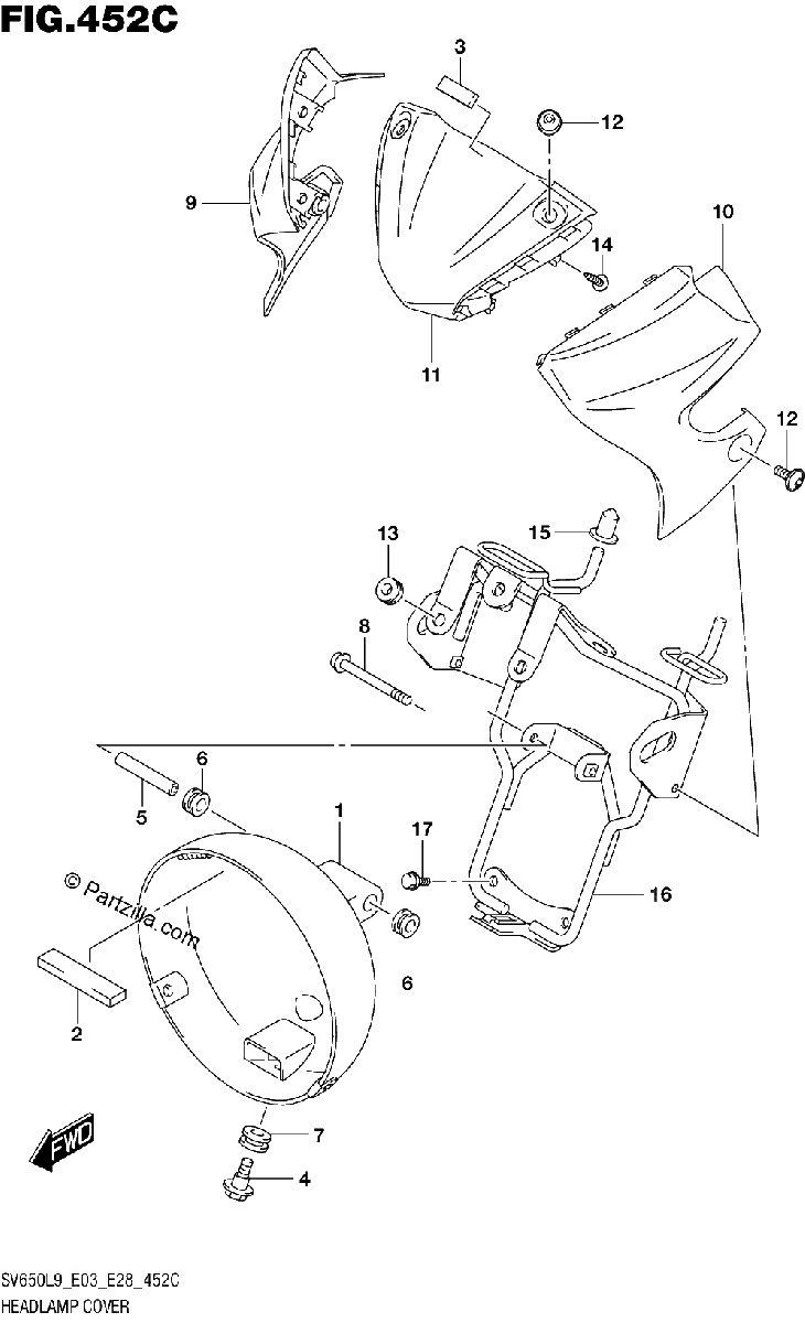 Diagrama de 452C HEADLAMP COVER SV650AL9 E28