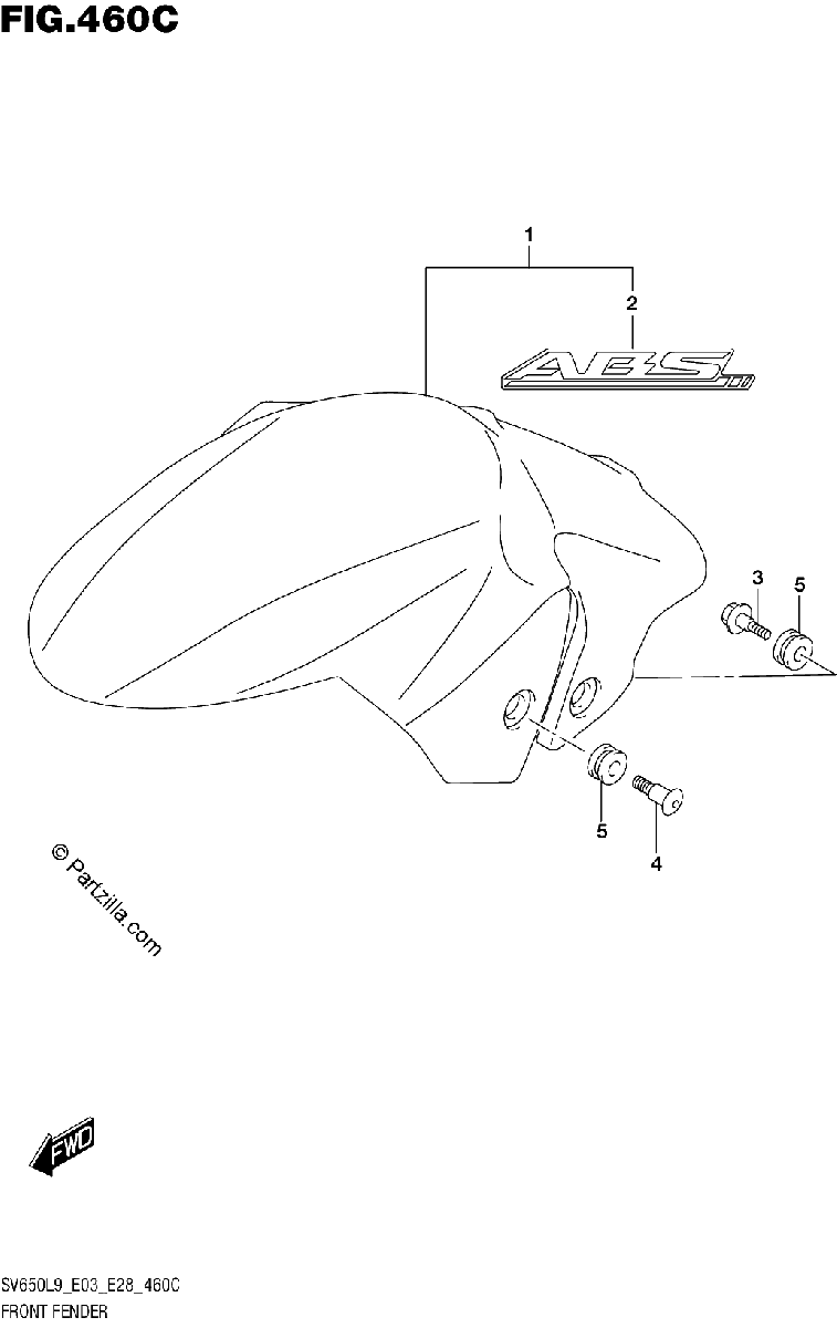 Diagrama de 460C FRONT FENDER SV650AL9 E28