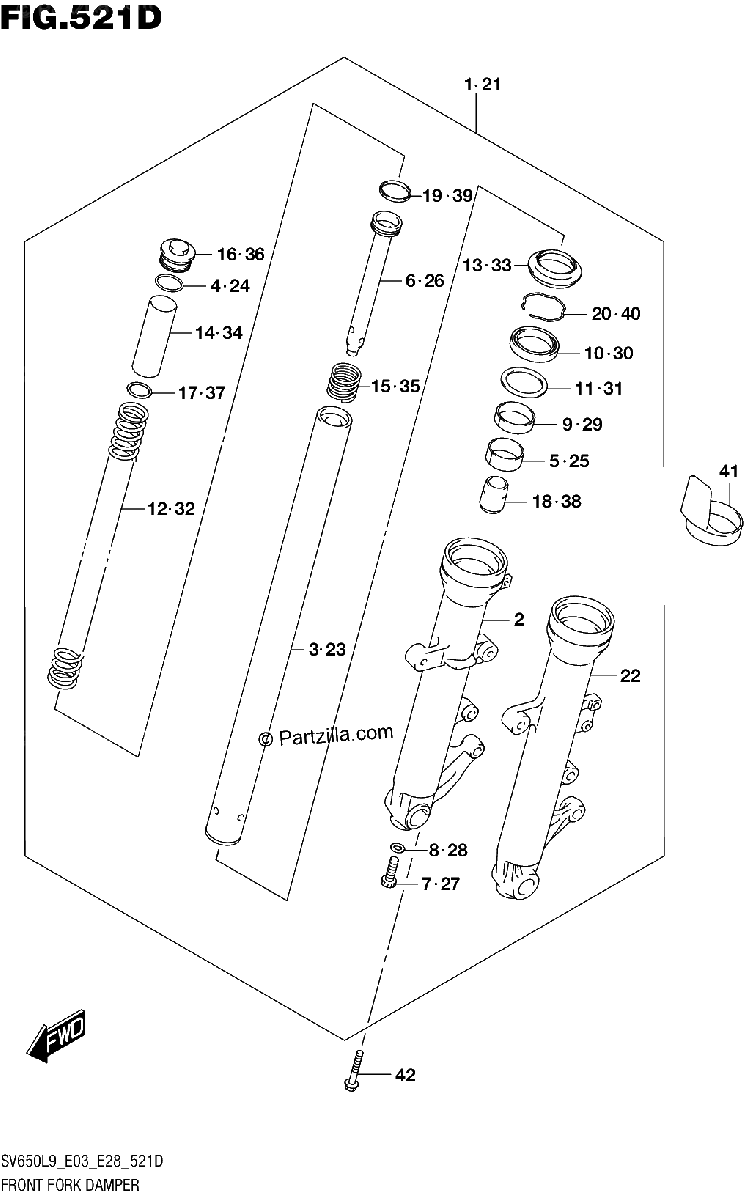 Diagrama de 521D FRONT FORK DAMPER SV650AL9 E33