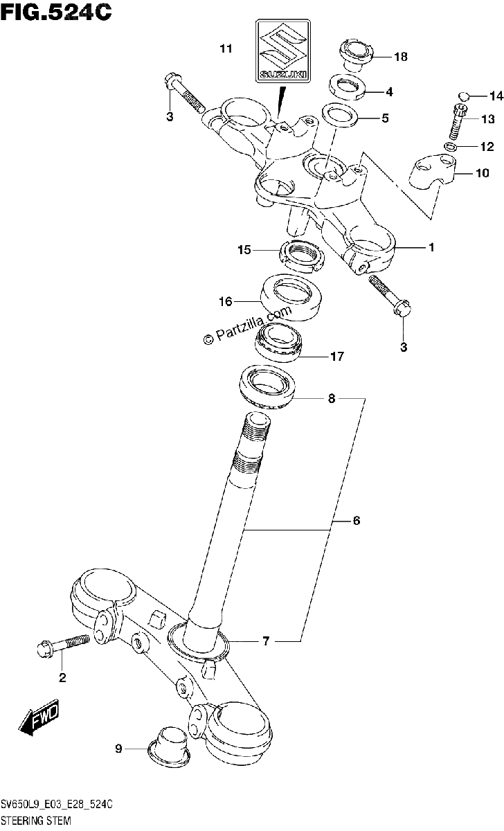 Diagrama de 524C STEERING STEM SV650AL9 E28