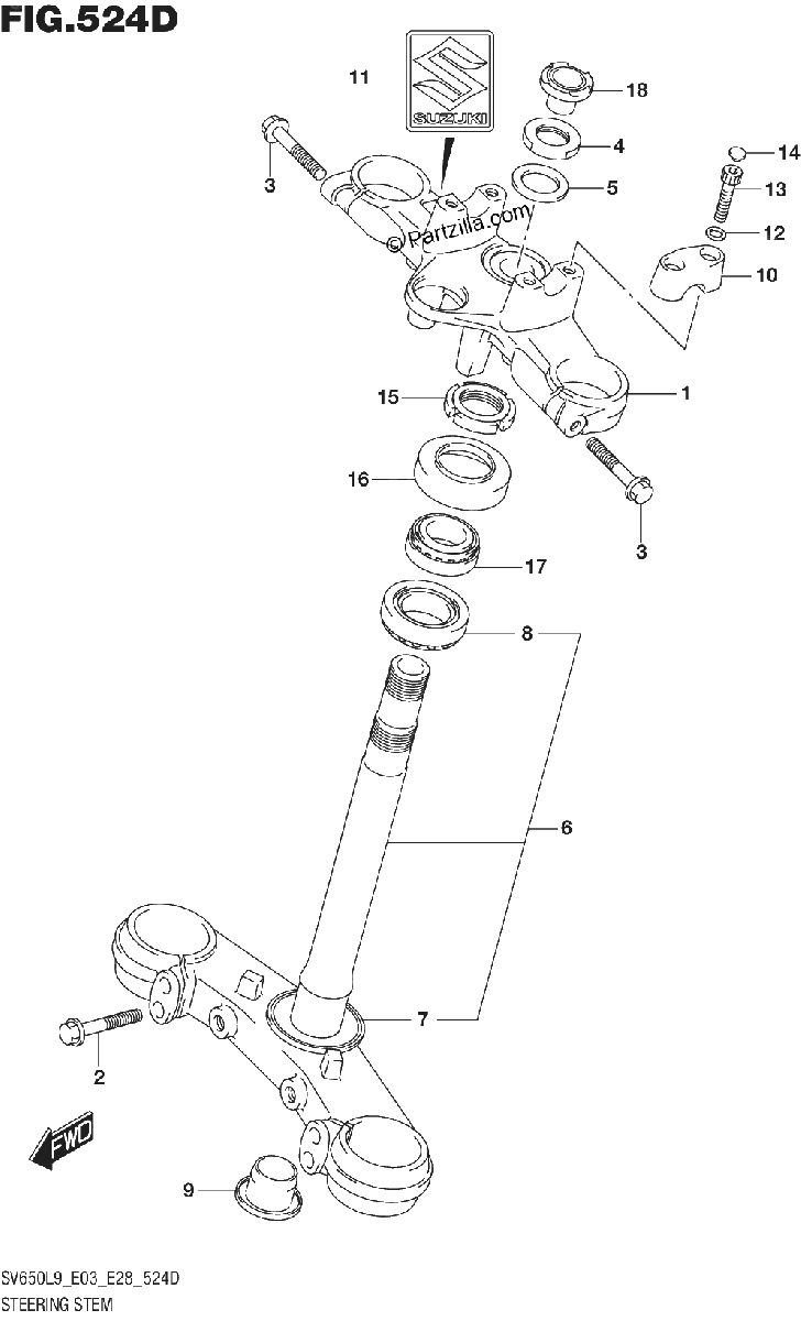 Diagrama de 524D STEERING STEM SV650AL9 E33