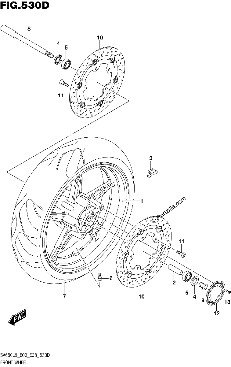 Diagrama de 530D FRONT WHEEL SV650AL9 E33