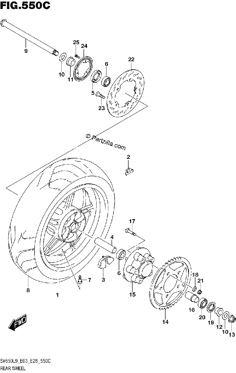 Diagrama de 550C REAR WHEEL SV650AL9 E28