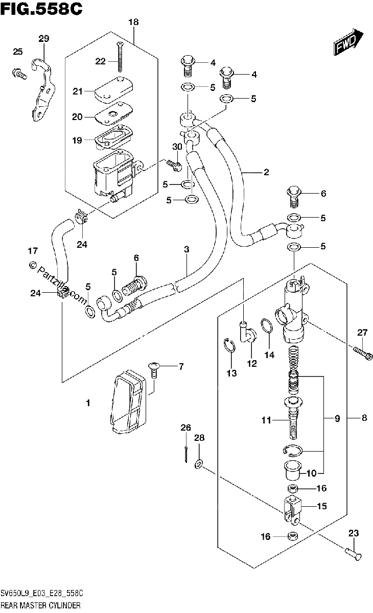 Diagrama de 558C REAR MASTER CYLINDER SV650AL9 E28