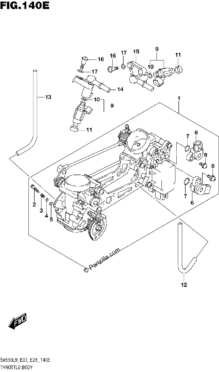 Diagrama de 140E THROTTLE BODY SV650XAL9 E28