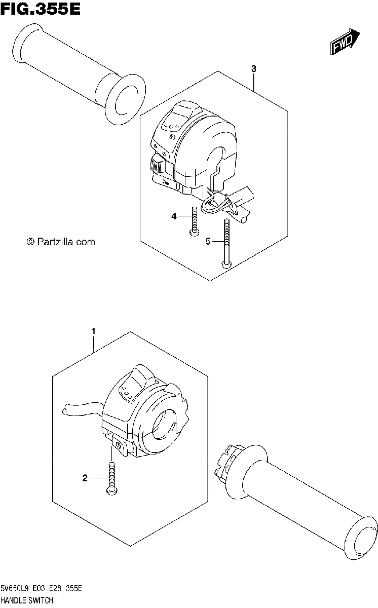 Diagrama de 355E HANDLE SWITCH SV650XAL9 E28