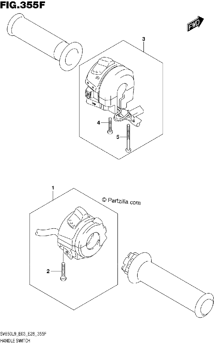 Diagrama de 355F HANDLE SWITCH SV650XAL9 E33