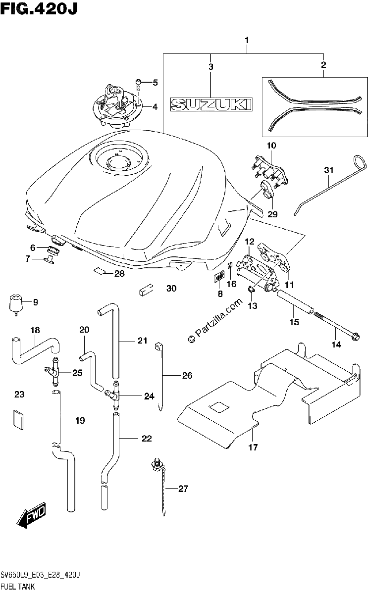 Diagrama de 420J FUEL TANK SV650XAL9 E28