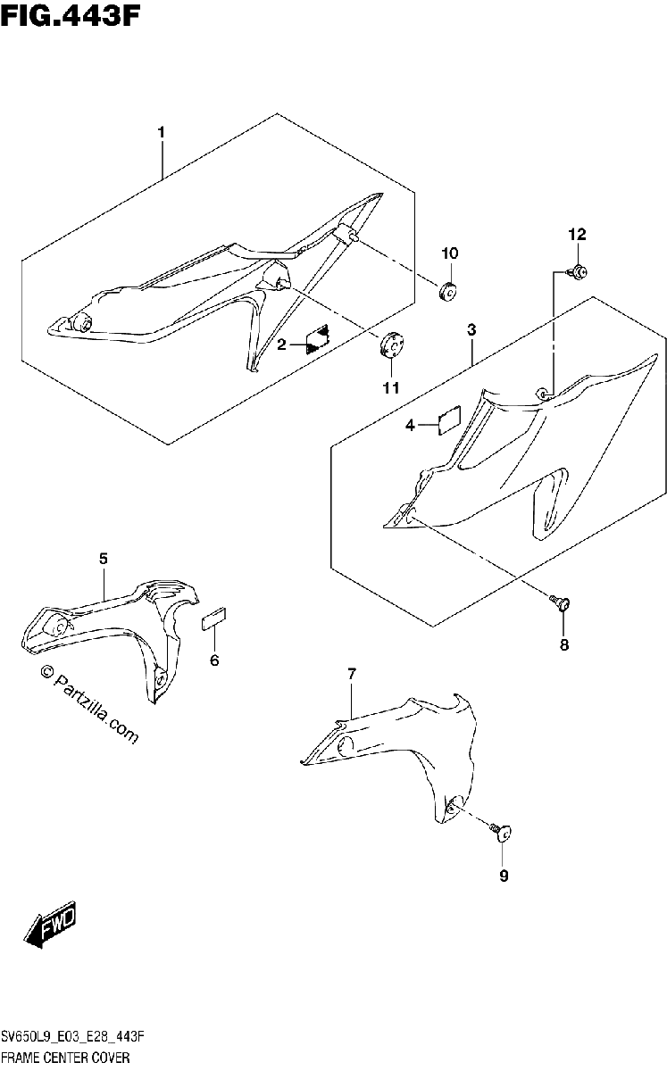 Diagrama de 443F FRAME CENTER COVER SV650XAL9 E33