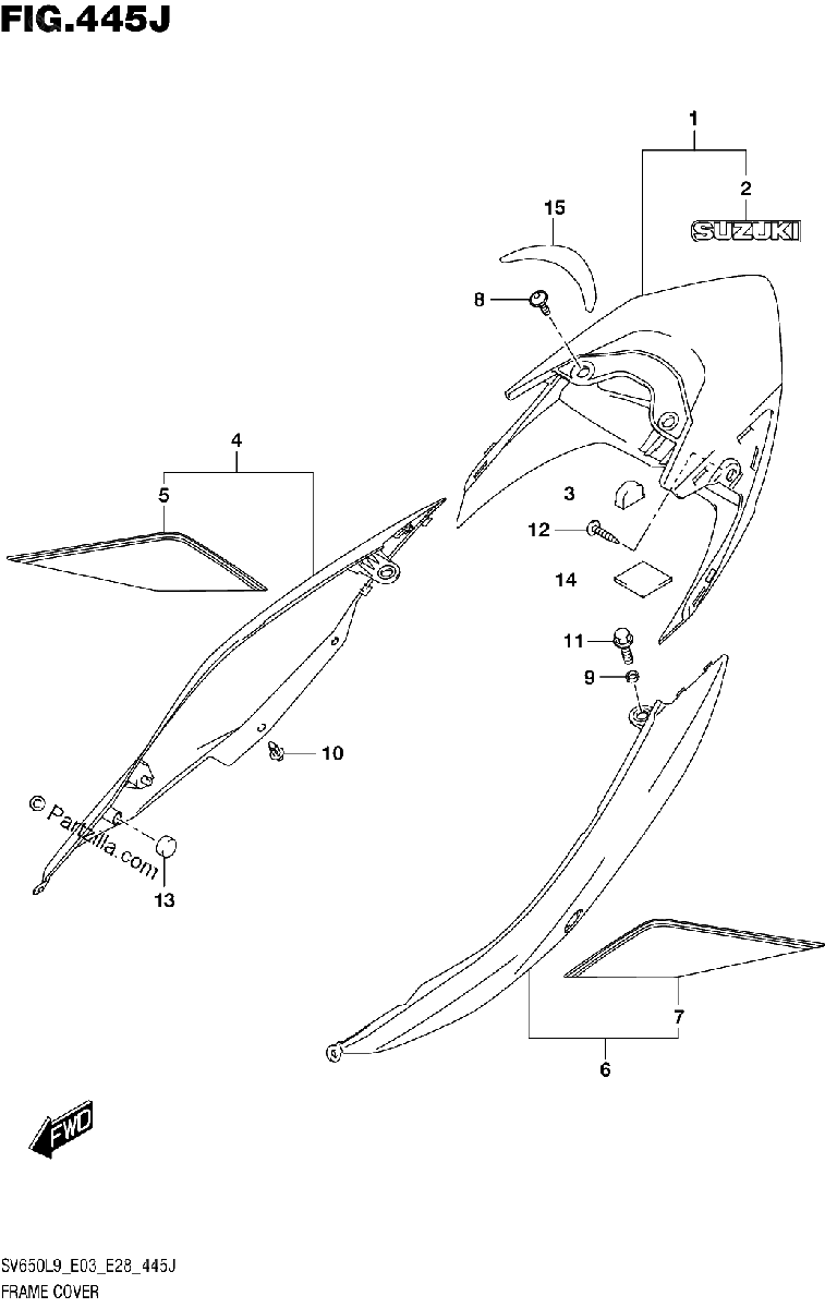 Diagrama de 445J FRAME COVER SV650XAL9 E28