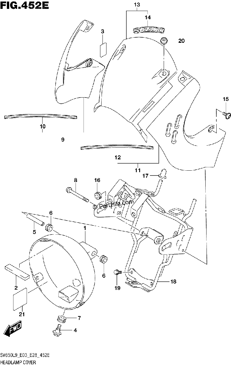 Diagrama de 452E HEADLAMP COVER SV650XAL9 E28