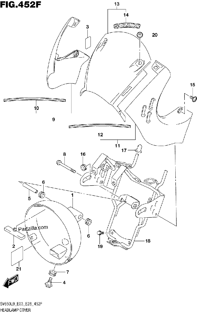 Diagrama de 452F HEADLAMP COVER SV650XAL9 E33