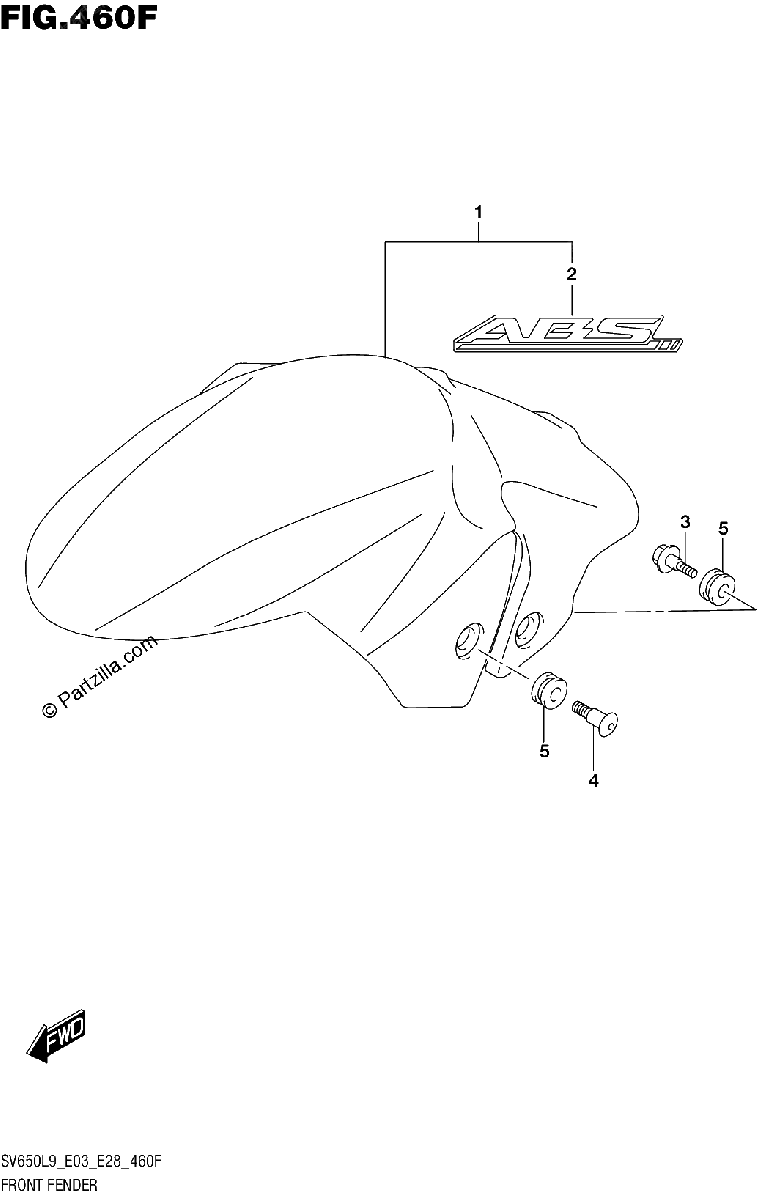 Diagrama de 460F FRONT FENDER SV650XAL9 E33