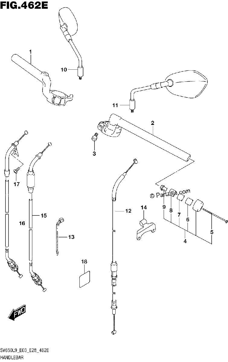 Diagrama de 462E HANDLEBAR SV650XAL9 E28