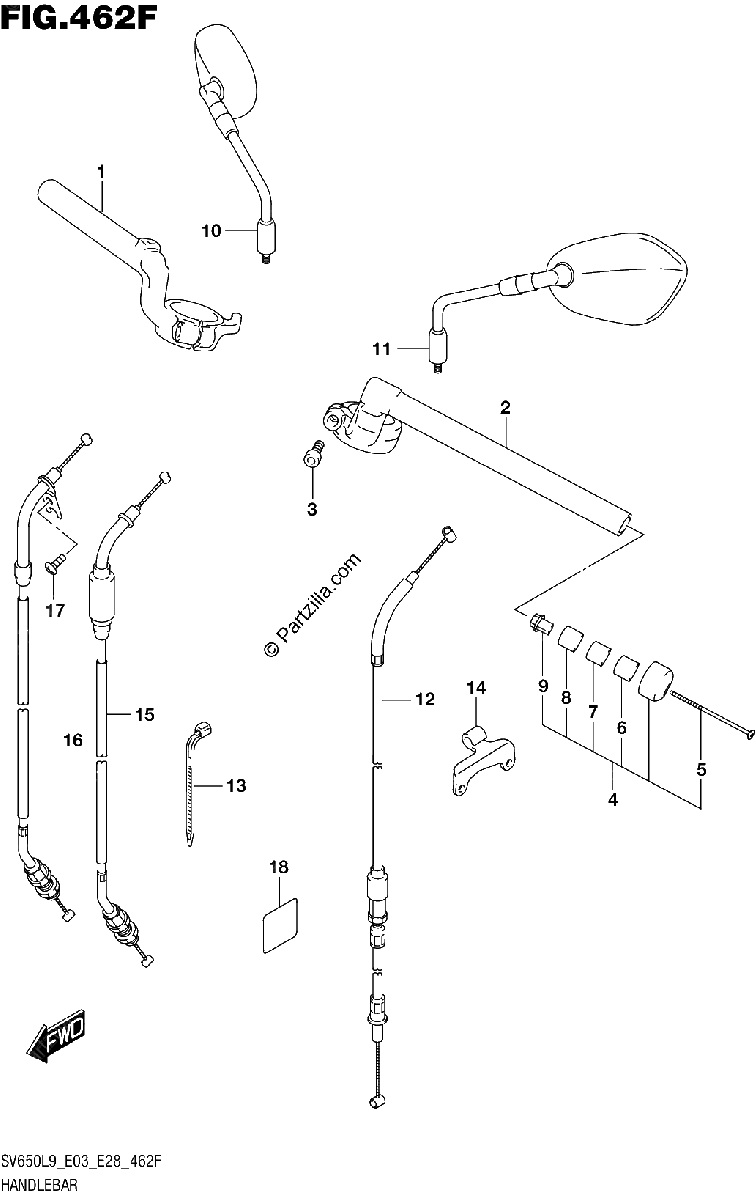 Diagrama de 462F HANDLEBAR SV650XAL9 E33