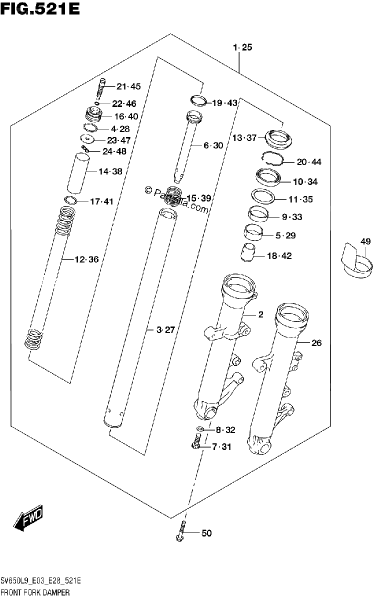 Diagrama de 521E FRONT FORK DAMPER SV650XAL9 E28