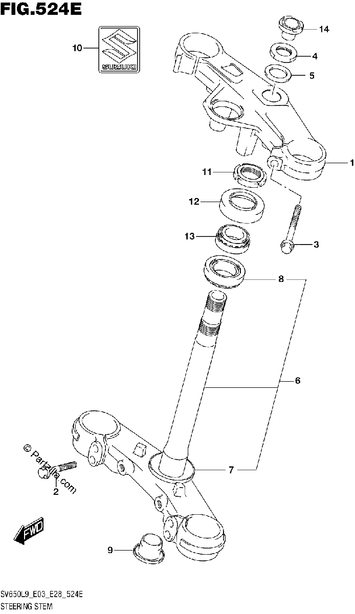 Diagrama de 524E STEERING STEM SV650XAL9 E28