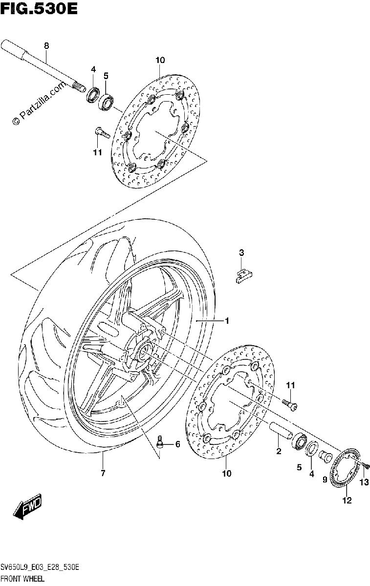 Diagrama de 530E FRONT WHEEL SV650XAL9 E28