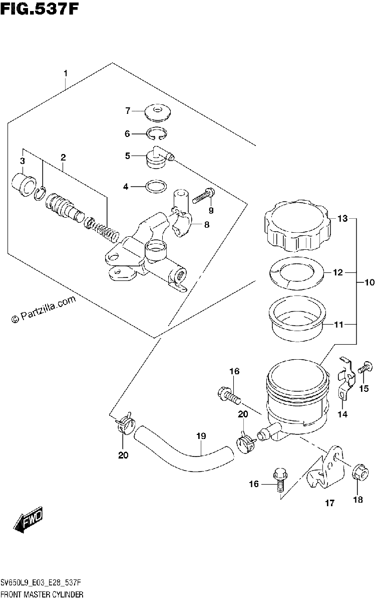 Diagrama de 537F FRONT MASTER CYLINDER SV650XAL9 E33