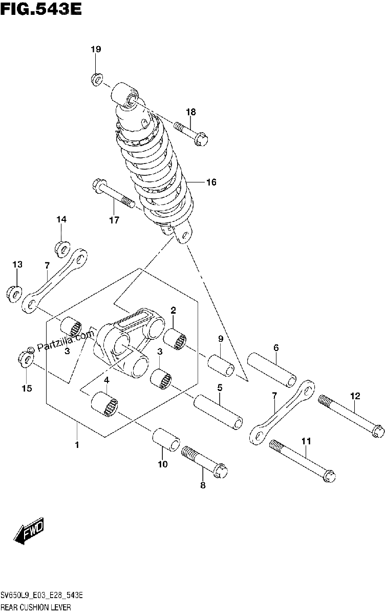 Diagrama de 543E REAR CUSHION LEVER SV650XAL9 E28