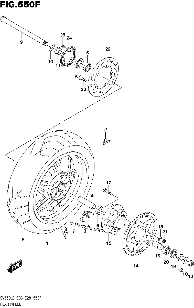 Diagrama de 550F REAR WHEEL SV650XAL9 E33