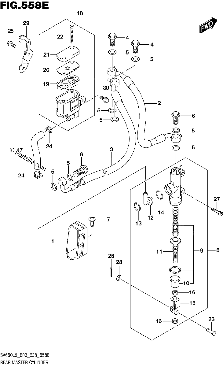 Diagrama de 558E REAR MASTER CYLINDER SV650XAL9 E28