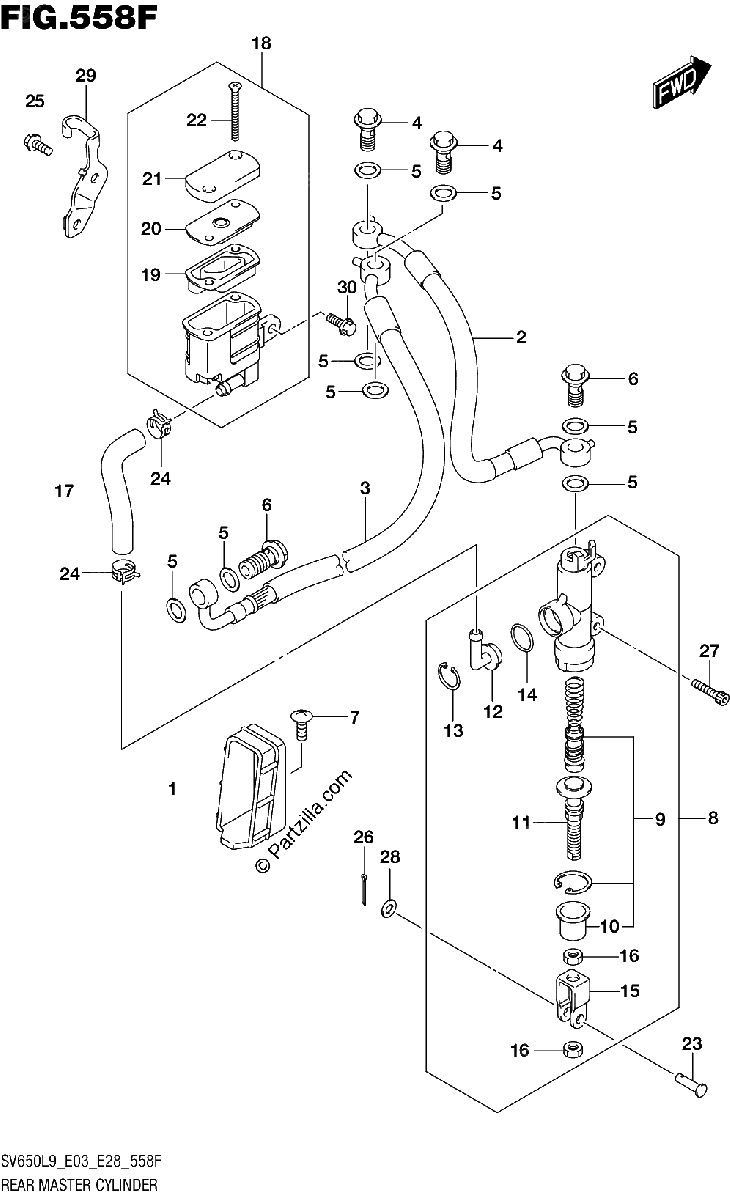 Diagrama de 558F REAR MASTER CYLINDER SV650XAL9 E33