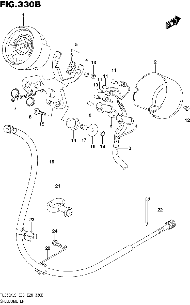 Diagrama de 330B SPEEDOMETER TU250XL9 E28