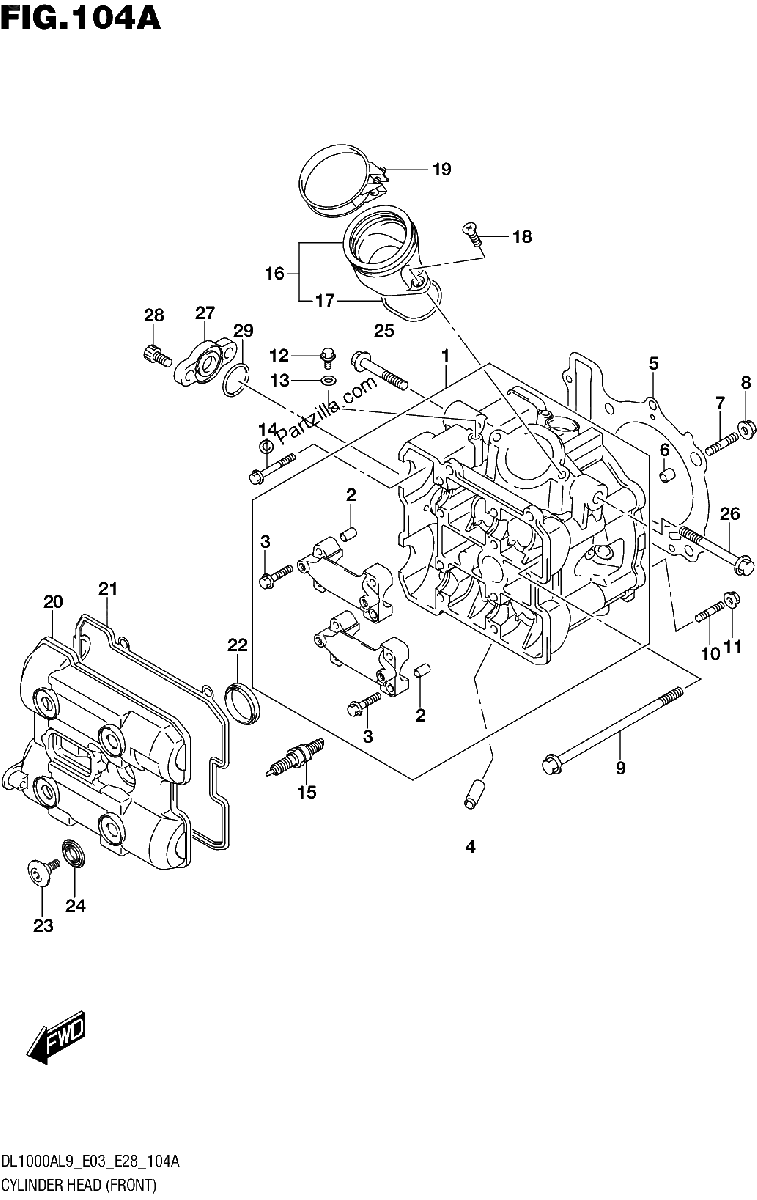 Diagrama de 104A CYLINDER HEAD FRONT