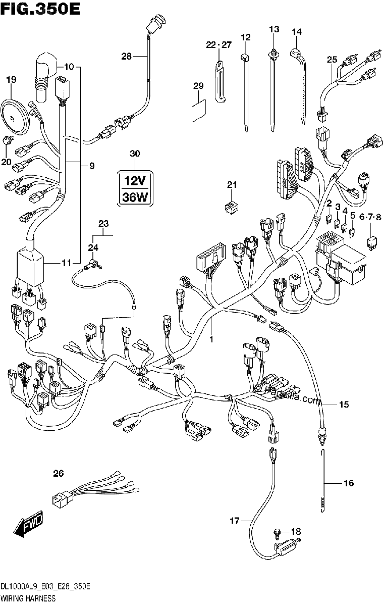 Diagrama de 350E WIRING HARNESS DL1000AL9 E28