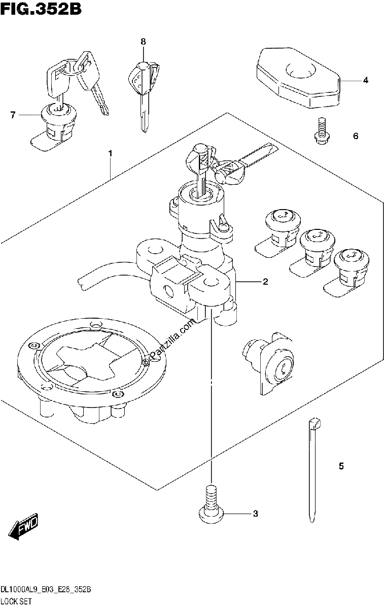 Diagrama de 352B LOCK SET FOR TOP CASE SIDE CASE