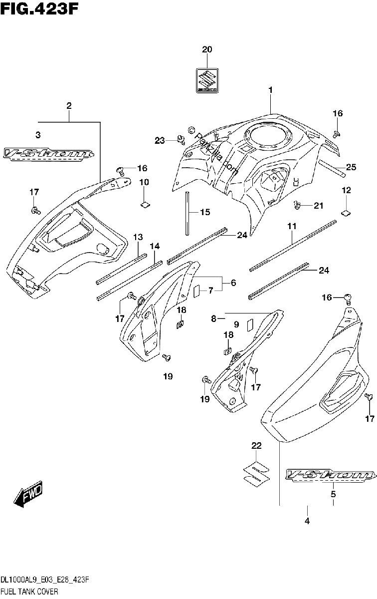 Diagrama de 423F FUEL TANK COVER DL1000AL9 E33