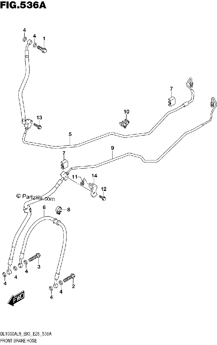 Diagrama de 536A FRONT BRAKE HOSE