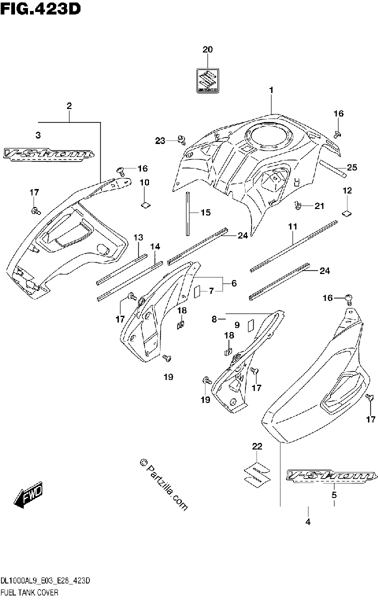 Diagrama de 423D FUEL TANK COVER DL1000AL9 E03
