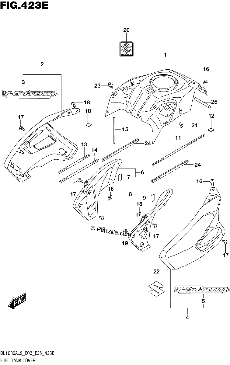 Diagrama de 423E FUEL TANK COVER DL1000AL9 E28