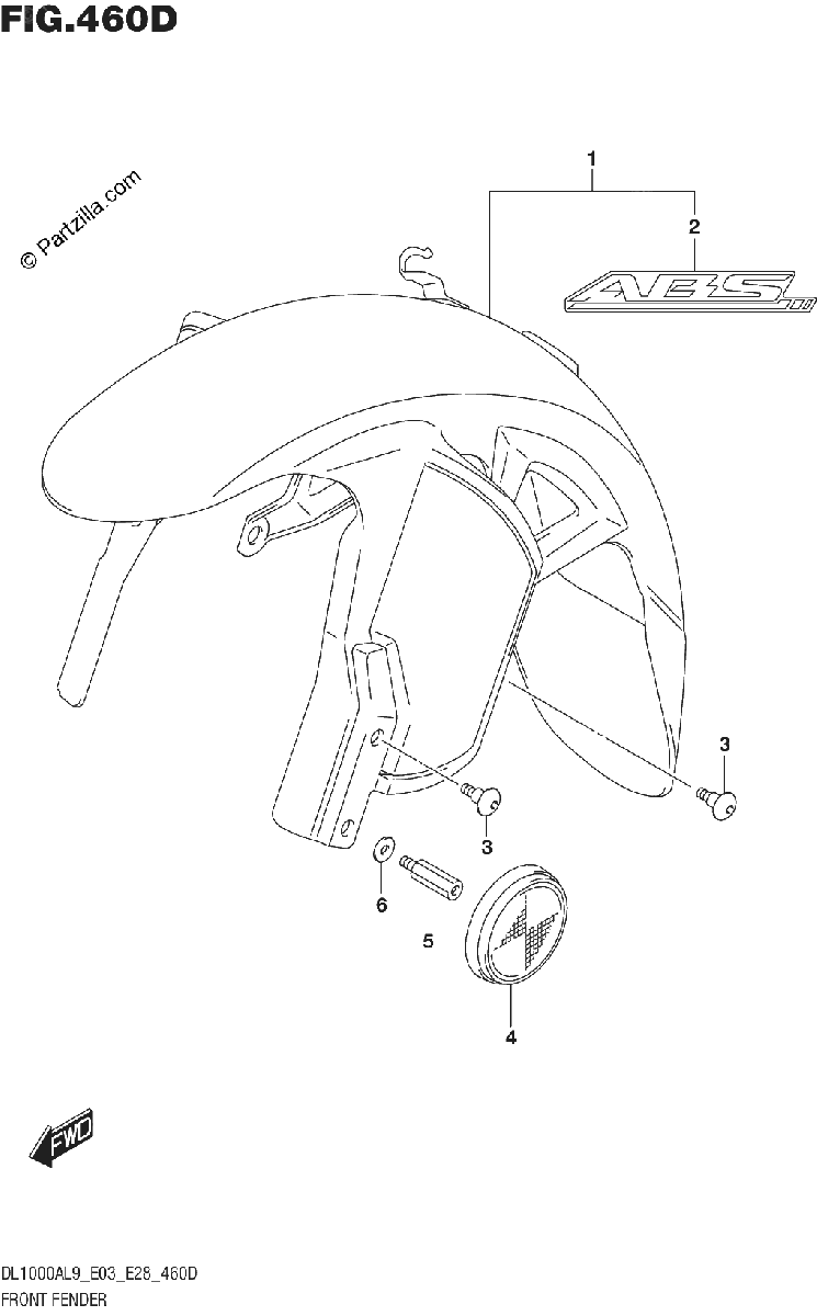 Diagrama de 460D FRONT FENDER DL1000AL9 E03