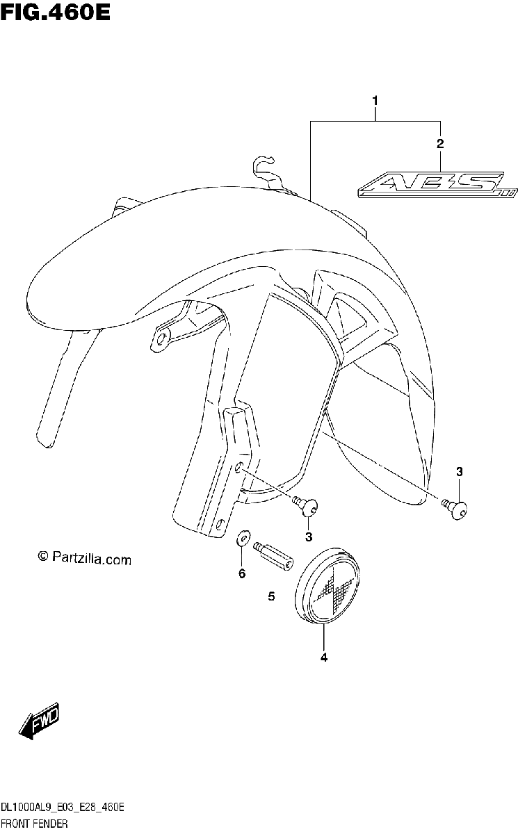 Diagrama de 460E FRONT FENDER DL1000AL9 E28