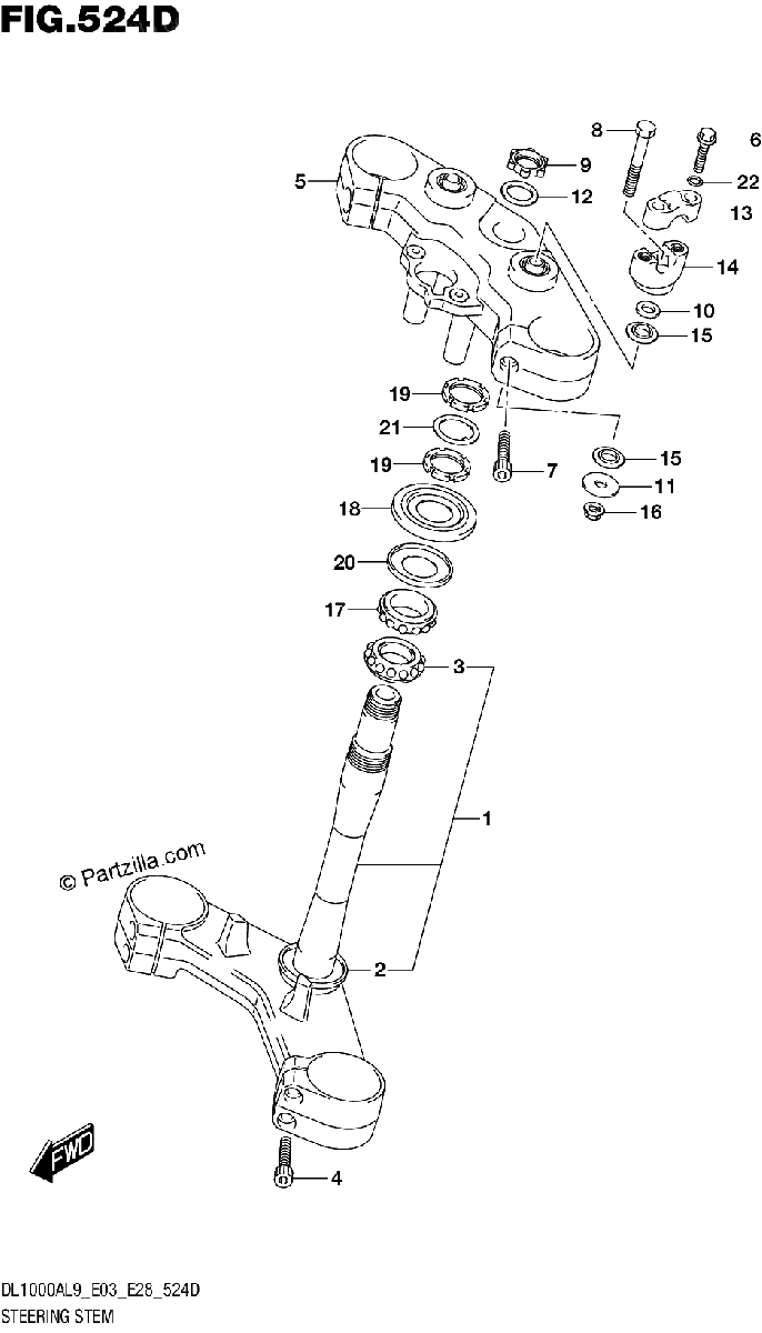 Diagrama de 524D STEERING STEM DL1000AL9 E03
