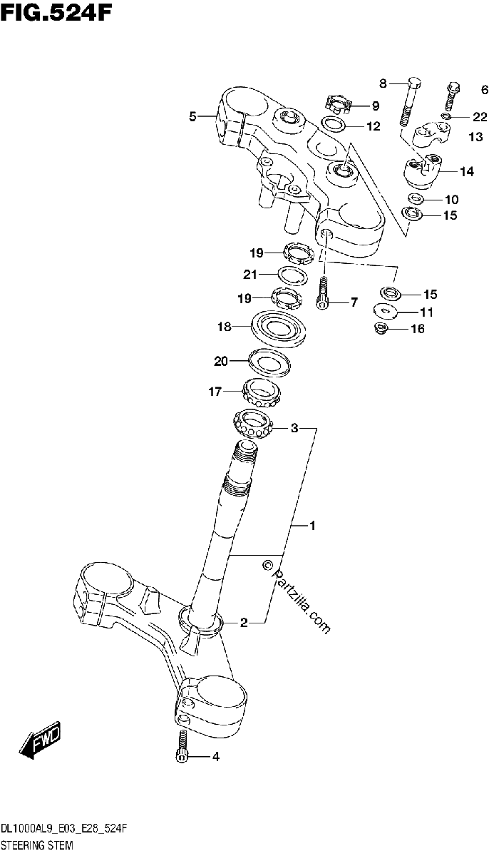 Diagrama de 524F STEERING STEM DL1000AL9 E33