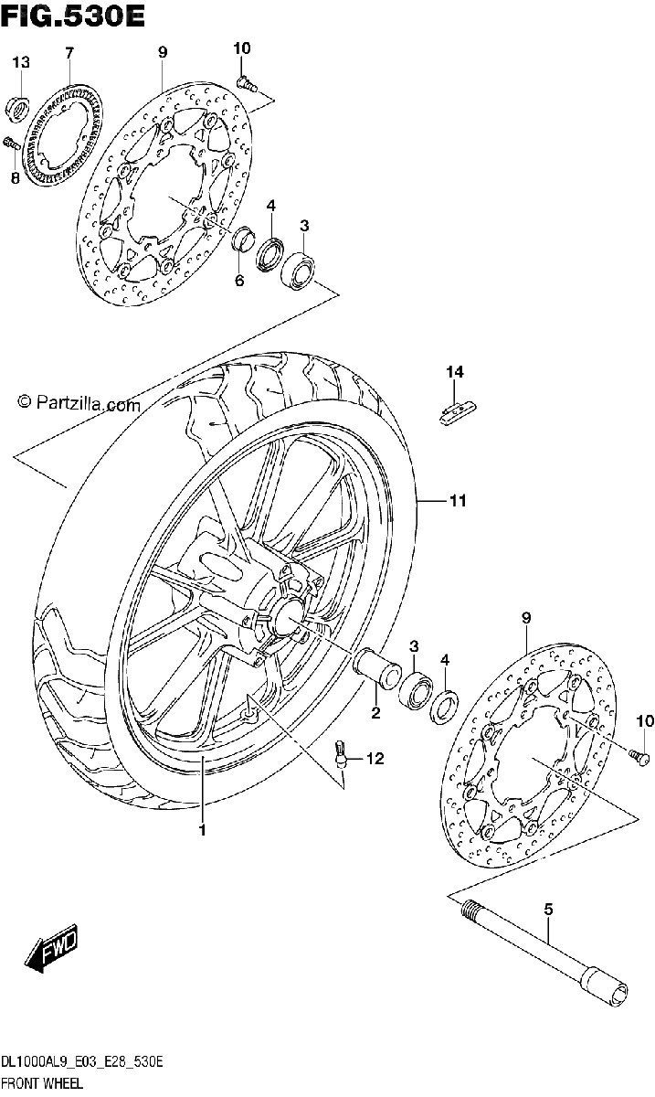 Diagrama de 530E FRONT WHEEL DL1000AL9 E28