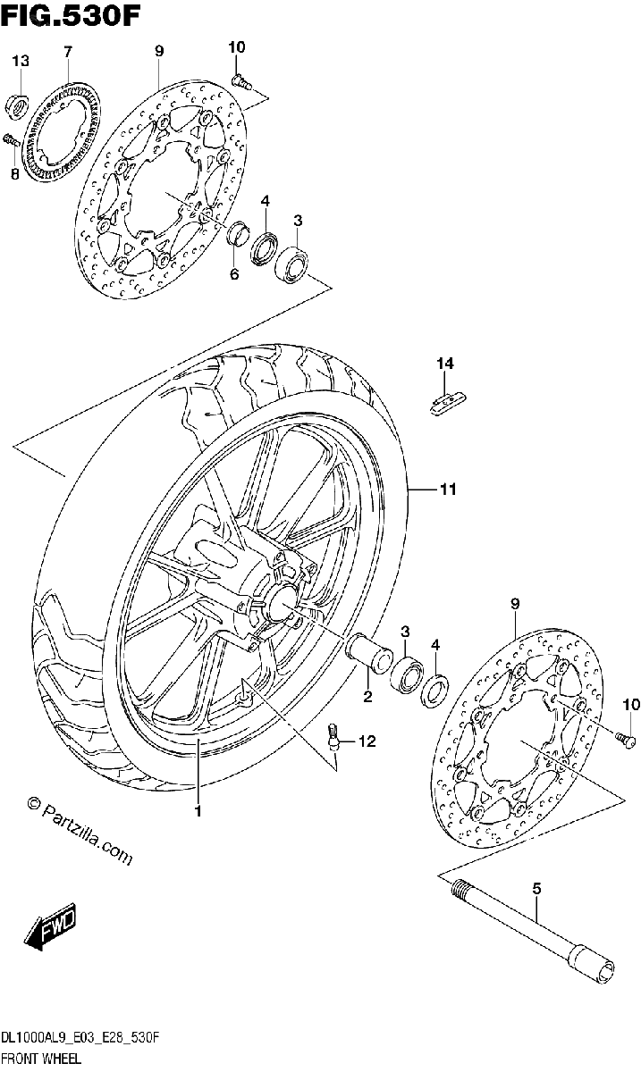 Diagrama de 530F FRONT WHEEL DL1000AL9 E33