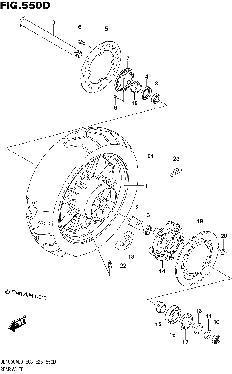 Diagrama de 550D REAR WHEEL DL1000AL9 E03