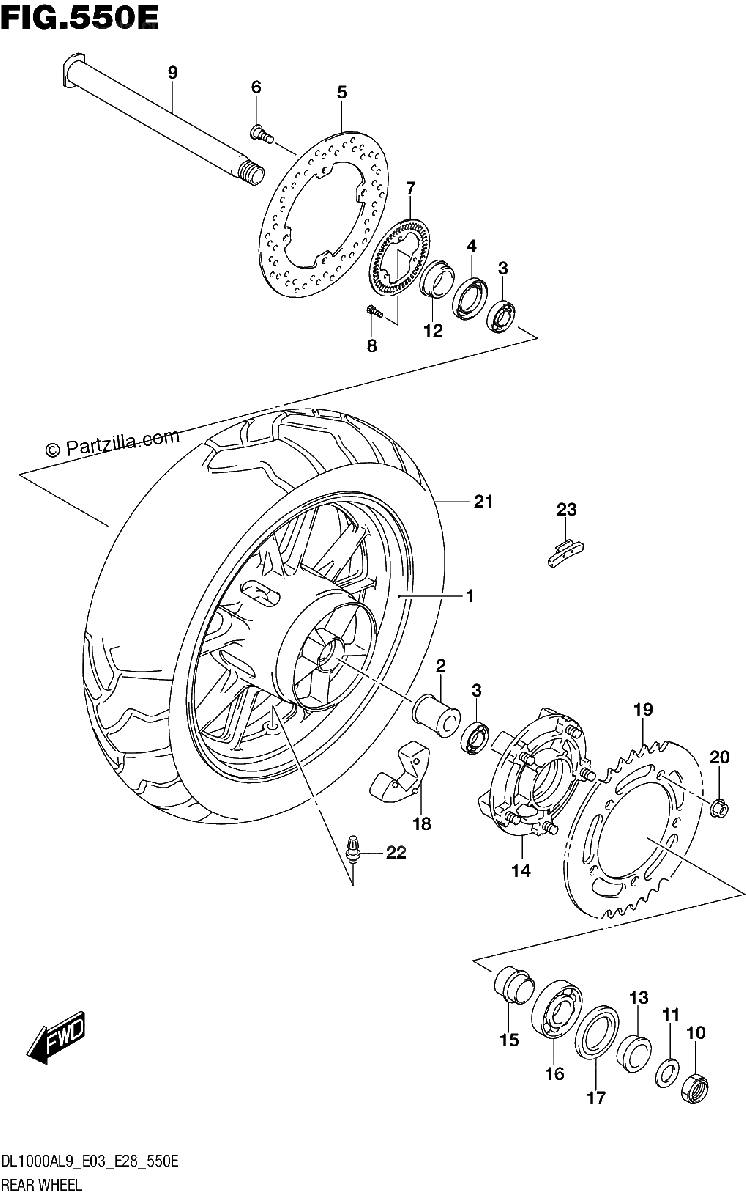 Diagrama de 550E REAR WHEEL DL1000AL9 E28