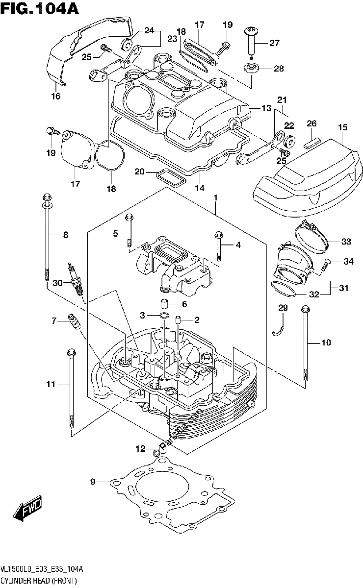 Diagrama de 104A CYLINDER HEAD FRONT VL1500BL9 E03
