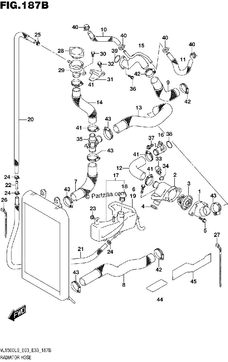Diagrama de 187B RADIATOR HOSE VL1500BL9 E33