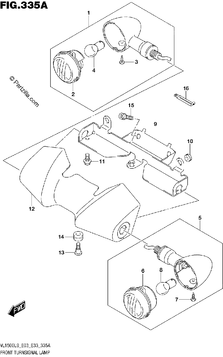 Diagrama de 335A FRONT TURNSIGNAL LAMP VL1500BL9 E03