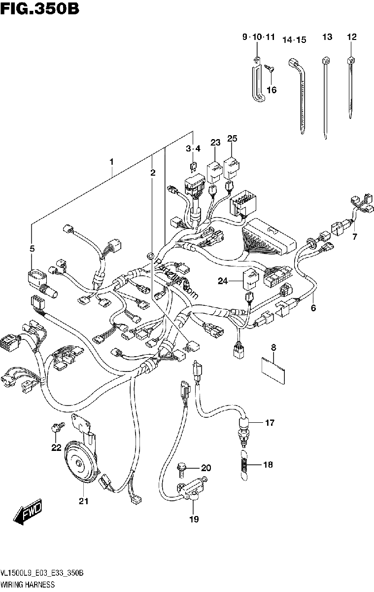 Diagrama de 350B WIRING HARNESS VL1500BL9 E33