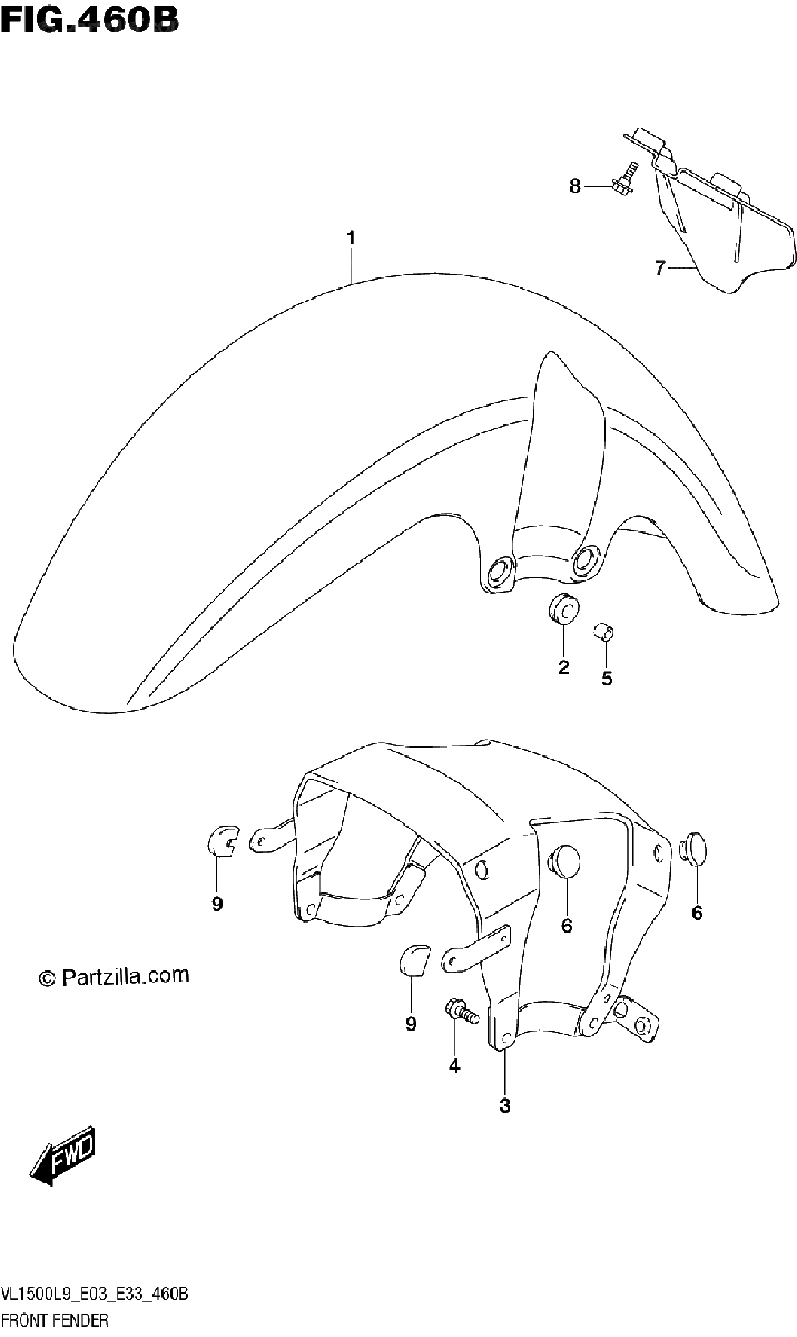 Diagrama de 460B FRONT FENDER VL1500BL9 E33