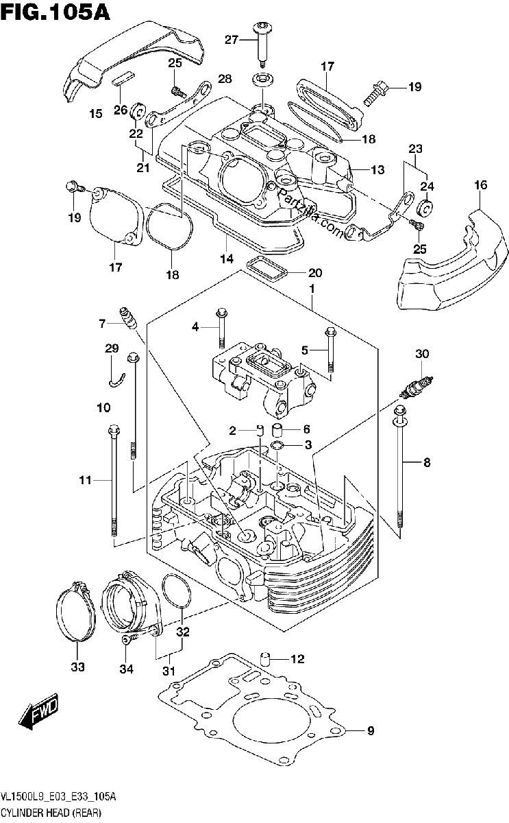 Diagrama de 105A CYLINDER HEAD REAR VL1500BL9 E03
