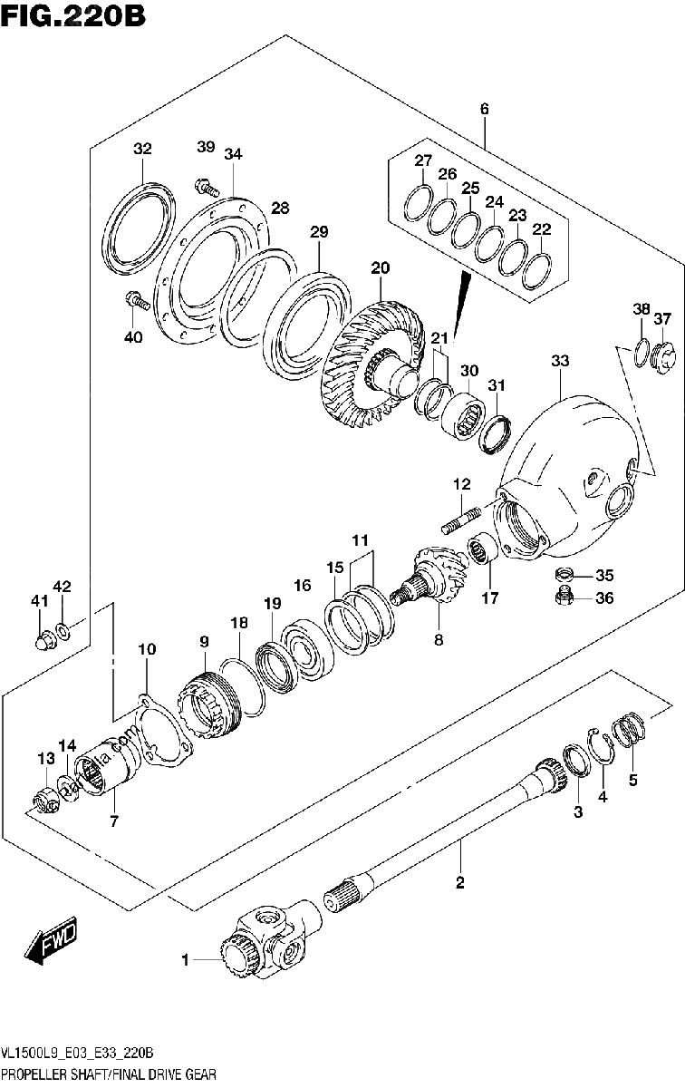 Diagrama de 220B PROPELLER SHAFT FINAL DRIVE GEAR VL1500BL9 E33